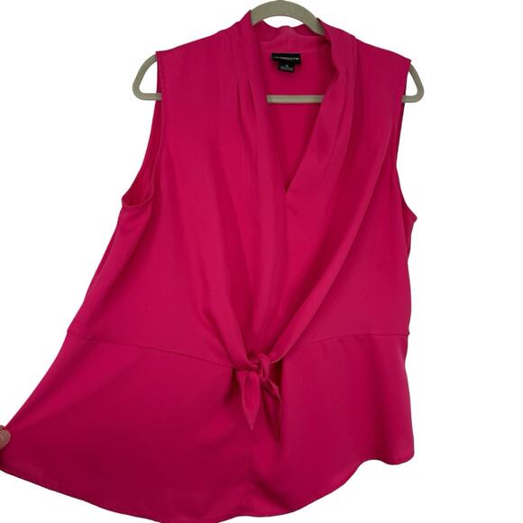 Liz Claiborne Career Chiffon Sleeveless Top Size XL Pink V Neck Tie Waist Pullov - Picture 1 of 9